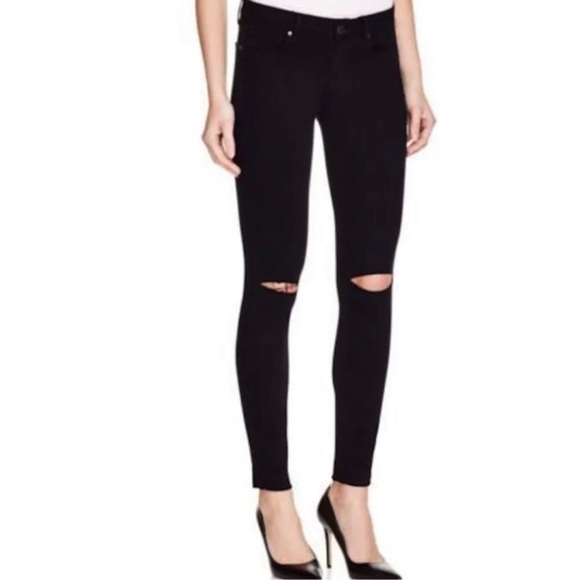 New Paige $169 Verdugo Skinny Faded Black Jeans with Knee Slits Size 24 - Picture 1 of 11